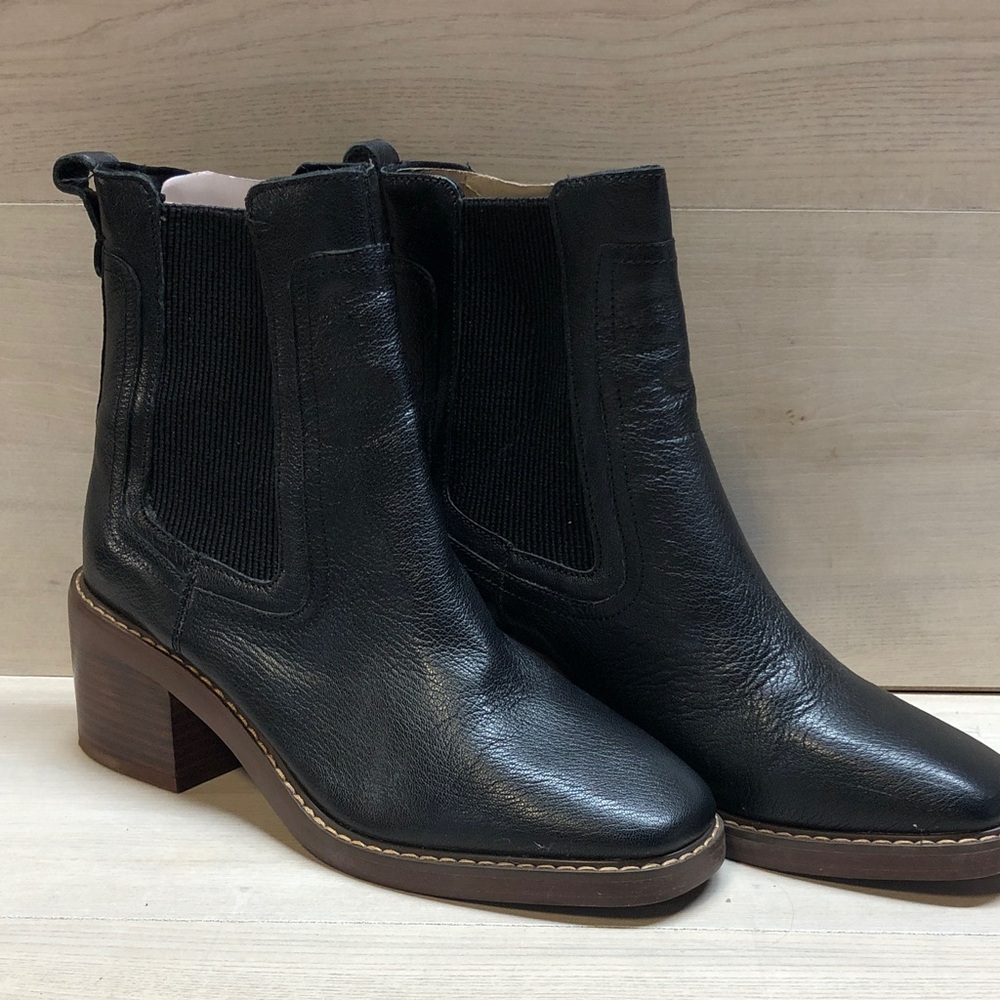 Sanctuary Black Leather Chelsea Heeled Booties #1507